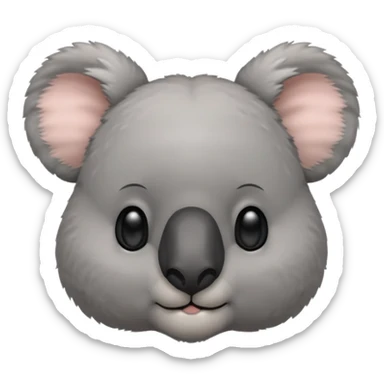 Head of a grey koala, round face, big fluffy ears, large black nose, front-facing, cute and simple style sticker