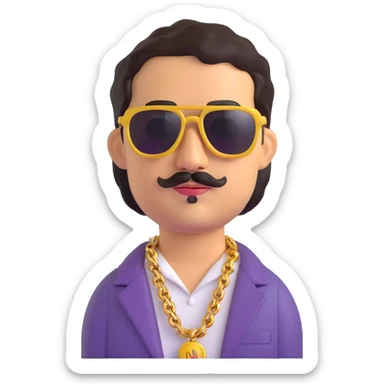 Pablo Escobar emoji with sunglasses, gold chain, 1980s style sticker