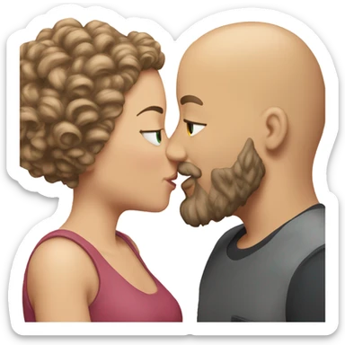 bald bearded guy kiss-kiss curly brown hair white girl sticker