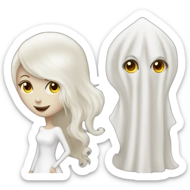 a blondie girl and a bald guy dressed as a ghost going to a party sticker