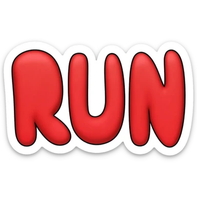 Bold bubble letters in red color and outlined in black, Words RUN sticker