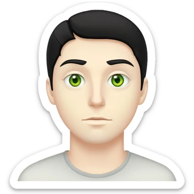 A white guy with black hair and yellow green eyes sticker