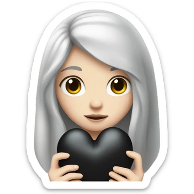 Pale girl with long black hair holding black heart in her hands  sticker