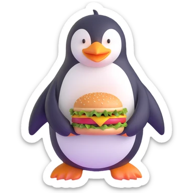 penguin enjoying a hamburger sticker