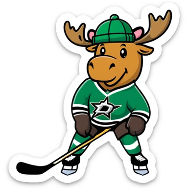 Dallas Stars Moose playing hockey with hats sticker