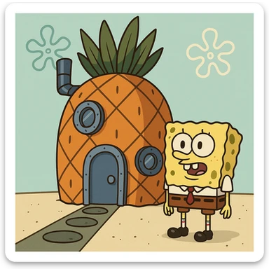 SpongeBob's pineapple house, cartoon style sticker