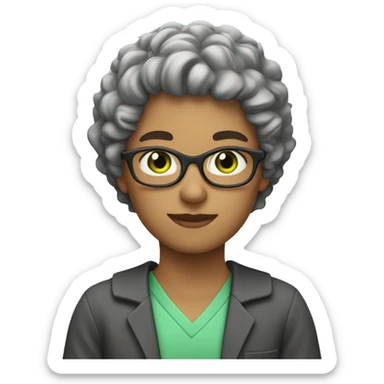 a teacher with green eyes and grey,short and curly h sticker