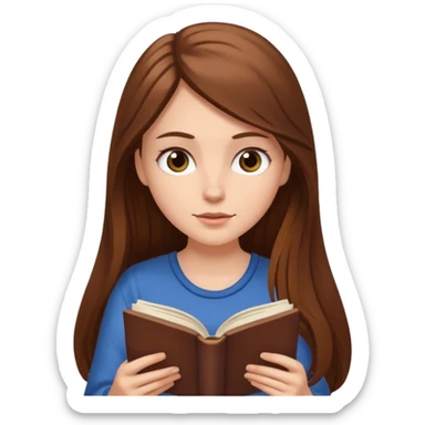 Emoji style white girl with long brown hair reading a book sticker