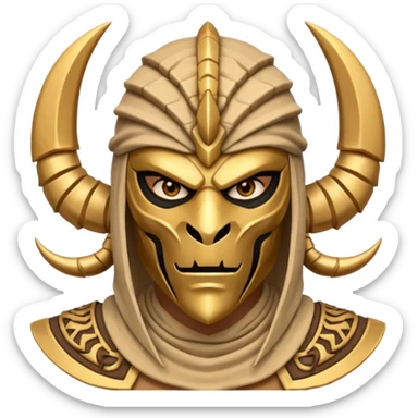 desert scorpion guard portrait, head and shoulders only, tribal mask, gold desert jewelry, fierce expression, sandy hood, 3D cartoon, mobile game icon style, clean background, no text, no watermark
 sticker