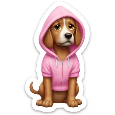 dog wearing pink hoodie ￼ sticker