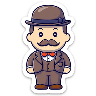 A British man with a bowler hat and mustache saying "Okay Buddy" sticker