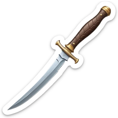 curved crysknife blade, worm tooth texture, metallic gleam, fine cracks, leather-wrapped hilt, warm light reflection, bold sharp emoji look sticker