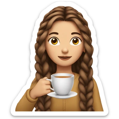 Girl sipping tea with long and brown hair and Her hair is braided. sticker