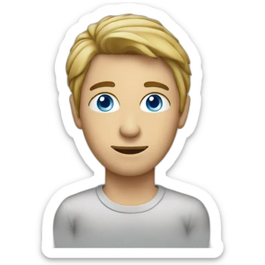 sitting at computer, words on the screen blue eyes sticker