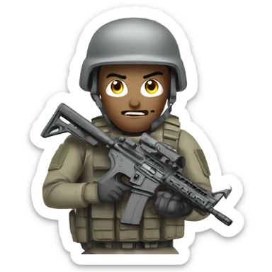 Angry Soldier with AR15 dressed in gray tactical gear sticker