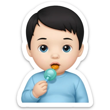 a black hair baby with pacifier sticker