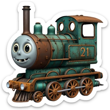 Thomas the Tank Engine died and become abomination  incomprehensible lovecraftian horror sticker