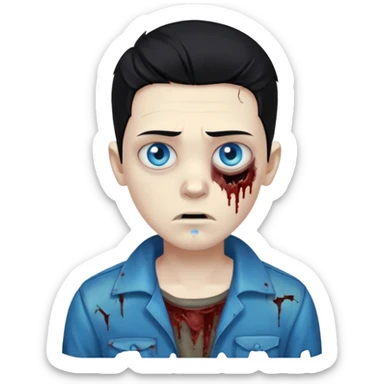 boy zombie with blue eyes and slick back middle part black hair sticker