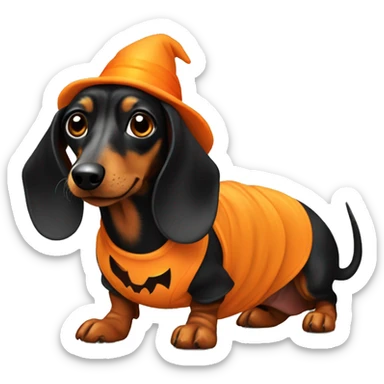 dachshund dog dressed for Halloween known as a Halloweenie sticker