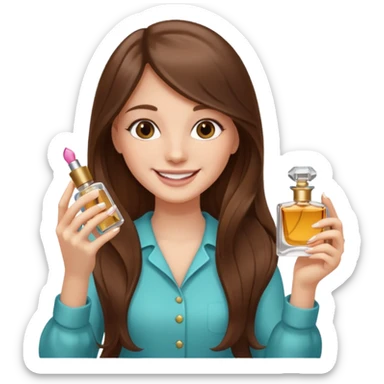 half body pretty long hair girl holding parfume with smile sticker