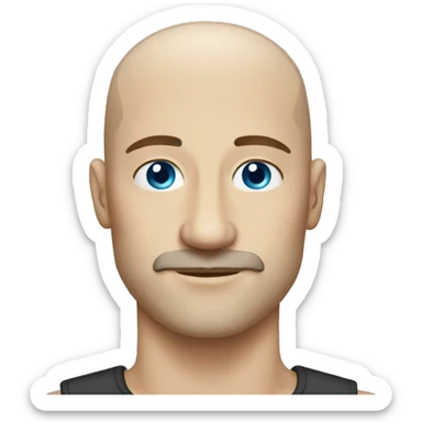 confident bald man blue eyes with mustache sticker