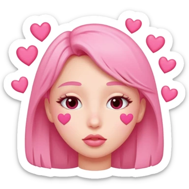 Kissy face with pink hearts surrounding sticker