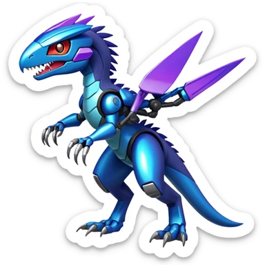 Shiny Futuristic Fakemon-Pokemon-Digimon-Spectrobes-Raptor-fusion, full body sticker