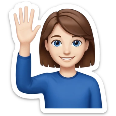 Joven con pelo castaño de ojos azules oscuro sonriendo y saludando  sticker