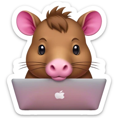 capivara  de laço rosa claro mexendo no macbook sticker