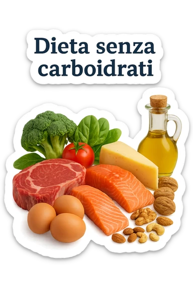 Dieta senza carboidrati rappresentata in italiano, immagine realistica sticker