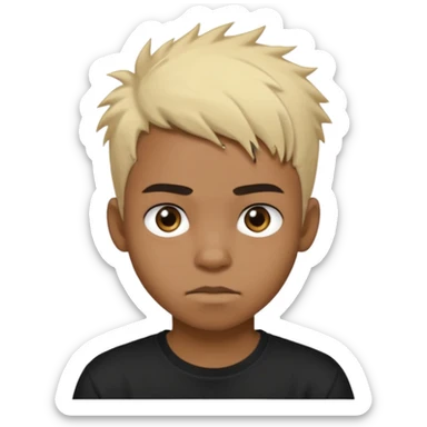 Black Male Teenager with Short punk messy blonde hair, Dark brown bushy eyebrows large expressive golden-brown eyes, wearing a plain white t-shirt, Dark Brown skin color. sticker