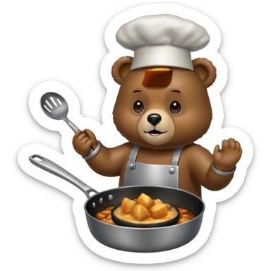 A bear cooking an iphone in a frying pan sticker