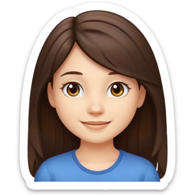cute pretty brunette girl emoji avatar, short legs, long hair, light eyes, smiling sticker