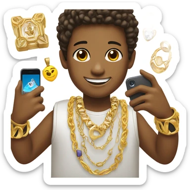 boy taking selfie with jewelry sticker