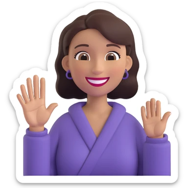 woman gesturing 'welcome' with one hand extended, inviting smile sticker
