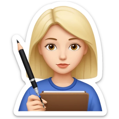 Woman writing with a pen on paper sticker