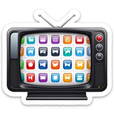 TV screen displaying a 2x2 grid of channels, each channel showing a different simple icon or color sticker