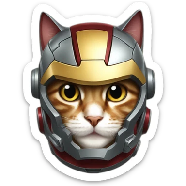 cat wearing an Iron Man helmet sticker
