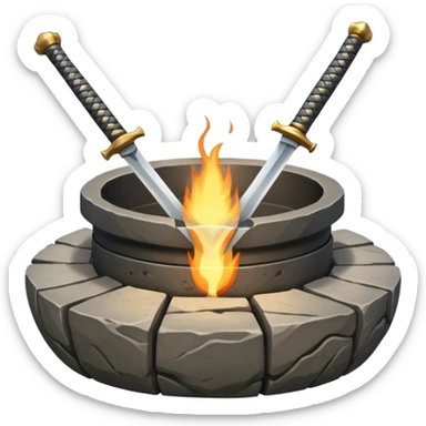 A Japanese stone forge with a sword sticker