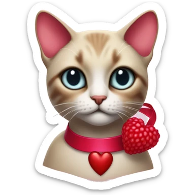 Raspberry coloured heart with red ribbon and siamese cat wars sticker