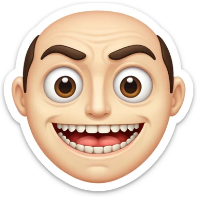 a man with extremely wide eyes and an impossibly large mouth full of countless teeth sticker