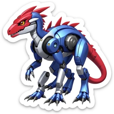 Furry maned Cool Edgy Futuristic shiny colorful cyborg-Digimon-Fakemon-Guilmon-Velociraptor-Mecha full body  sticker