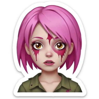 Zumbi girl with Pink hair and brown eyes sticker