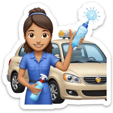 car washer woman with car  sticker