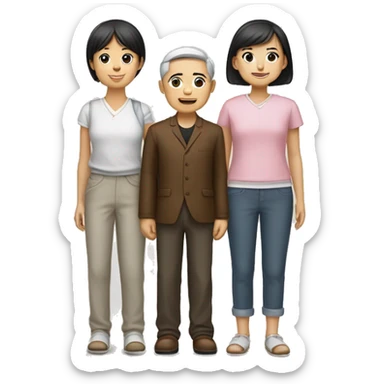 Un garçon chinois et deux filles jumelles brunes habillés pareilles  sticker