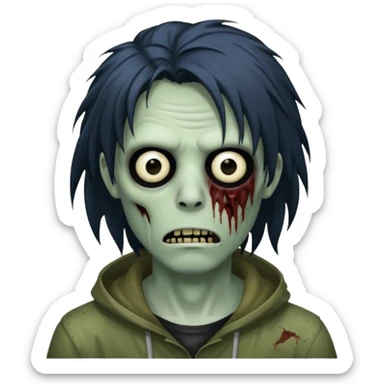 crie um emoji de zumbi homen com o cabelo de emo grande cobrindo o rosto assim🧟 sticker