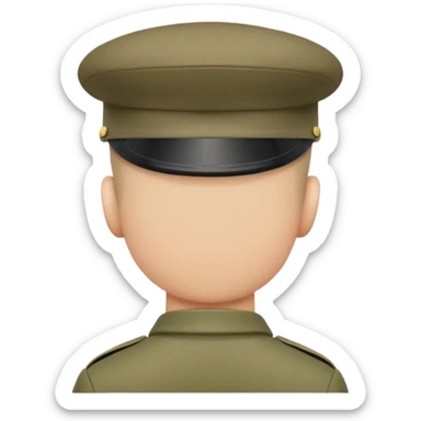 back view of soldier's head wearing a military cap or beret sticker