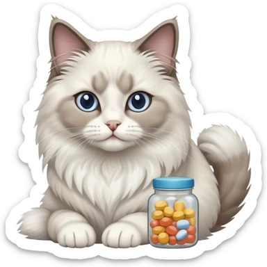 ragdoll cat selling pills to other cats sticker