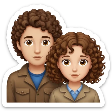 Girl with curly brown hair and boy with straight brown hair sticker