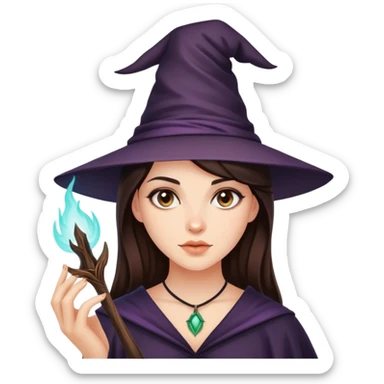 Hyper realistic Beautiful brunette doing Witch craft sticker